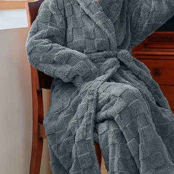 Мужская толстая фланелевая пижама Костюм Мода Однотонный длинный халат Куртка Домашняя одежда Пижамы Красивый фланелевый теплый халат Пижама