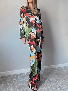 Женские брюки Костюм, Рубашка с длинным рукавом Эластичная талия Брюки Смешанный цвет Повседневный наряд