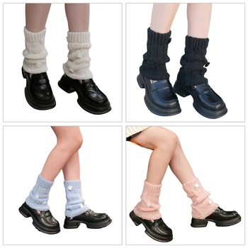 Женщины Японское вязание крючком Трикотажная грелка для ног Сладкие цветочные короткие носки Манжеты ботинок