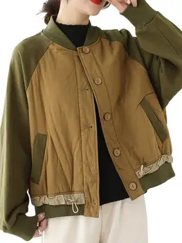 QPFJQD 2024 Зимние теплые куртки Женские винтажные свободные повседневные стеганые парки Женские ретро Классические утолщенные пальто Роскошная одежда