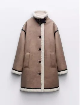 Осень и зима 2023 Новое женское двубортное пальто средней длины толстого модного пальто