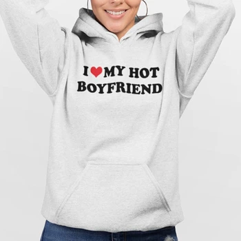 Funny I Love My Hot Boyfriend Letters Red Heart Love Printed Women Hoodies Loose Pullovers Long Sleeve O Neck Graphic Hoody