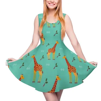 Симпатичное платье жирафа Африка Животный принт Милые платья Высокая талия Повседневная Большой размер Скейт Платье Женщины Шаблон Vestido