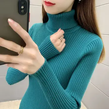 Новый вязаный пуловер свитер с длинным рукавом тонкая водолазка свитера осень зима мягкие блузки джемперы для женщин 2023 корейский