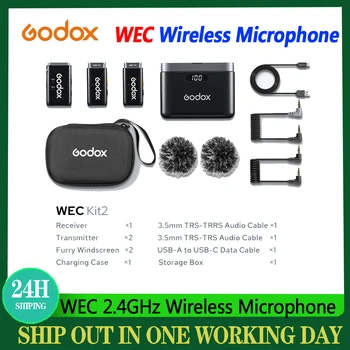 Godox WEC 2,4 ГГц Беспроводная микрофонная система Передатчик Приемник Подавление шума для прямой трансляции Микрофон для DSLR Камера Смартфон