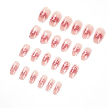 24 шт. Поддельный ногти Пентаграмма Сердечная линия Шаблон Ногти Съемный дизайн для макияжа ногтей Lady Beauty