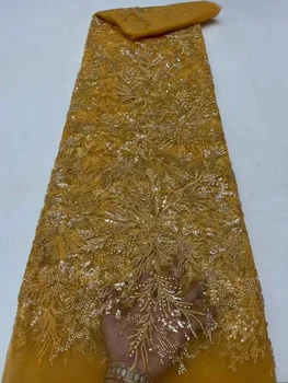 Африканские кружевные ткани с пайетками 2023Высококачественная последовательная вышивка французская нигерийская кружевная ткань для свадебного материала QF0479