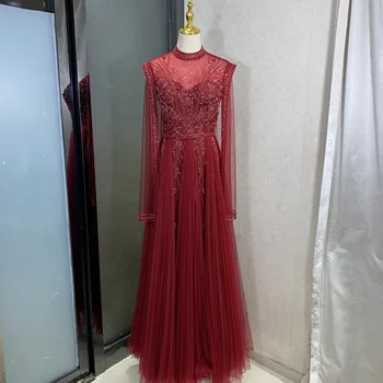 Роскошное кристально-красное обнаженное арабское вечернее платье с мысом Дубай Мусульманские вечерние платья для женщин Свадебные гостевые свадебные платья для вечеринок