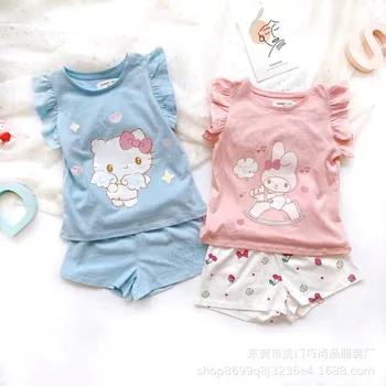 Sanrio Mymelody Hellokitty Новый детский летний комплект с короткими рукавами Удобная пижама Тонкая одежда для кондиционера