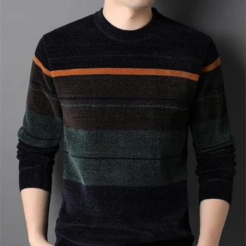 2023 Новый флисовый свитер для мужчин с длинным рукавом осень и зима теплая одежда многоцветный корейский мужской свитер с принтом свободные топы