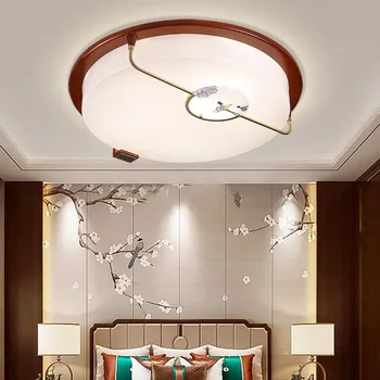 круглый потолочный светильник для спальни в стиле ретро в китайском стиле из массива дерева простая красная лампа из сандалового дерева для гостиной