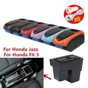 Для Honda Jazz Подлокотник Коробка для Honda Fit Jazz 3 Автомобильный подлокотник 2014 2015 2016 2017 2018 2019 2020 Подлокотник Ящик для хранения Retrofit USB