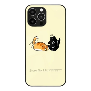 Игривый чехол из закаленного стекла для Iphone 14 13 12 11 Pro Max X 7 8 Plus 6S 5S Чехол Кошка Кошки Котенки Котята