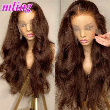 30 32 дюйма Body Wave Шоколадно-коричневые кружевные передние парики из натуральных волос для женщин предварительно выщипанные 13x4 13x6 HD прозрачные кружевные фронтальные парики