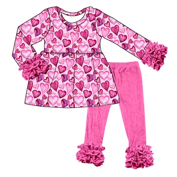 Комплекты одежды для девочек Incing Оборки Рукав Сердце Принт Топ и Подходящие Брюки Для Милого Малыша Детские Наряды Бутик
