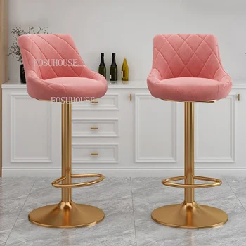  Минималистичный золотой подъем Барные стулья Европейская кухонная мебель Современный железный высокий табурет Барный стул Спинка для отдыха Домашний барный стул
