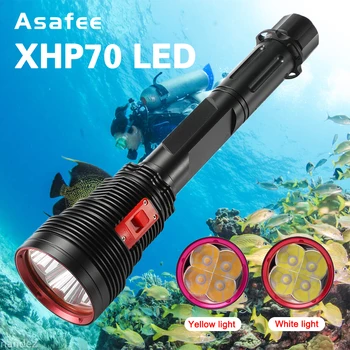 Asafee A47 Супер яркий 4x XHP70.2 Фонарик для дайвинга IPX8 Акваланги 200M Подводный светодиодный фонарик Погружной фонарь Под водой