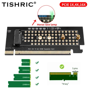 TISHRIC M2 NVME PCIE Адаптер PCI-E 1X 4X 16X в M.2 Конвертер PCIE в M2 Контроллер 5 Гбит/с 20 Гбит/с для 2230 2242 2260 2280 M2 SSD